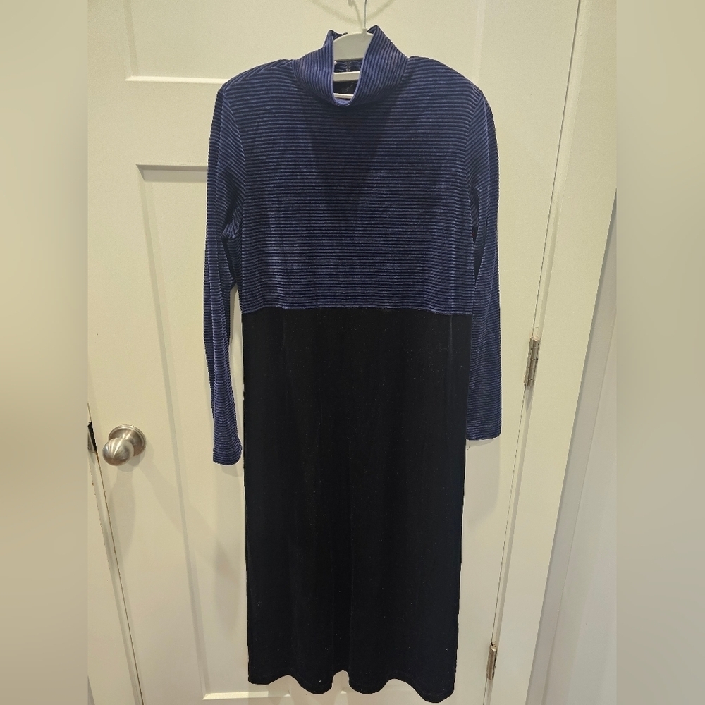 Talbots Petites Velvet Maxi Dress PM Mock Neck Long Sleeve Black Navy Evening Dr